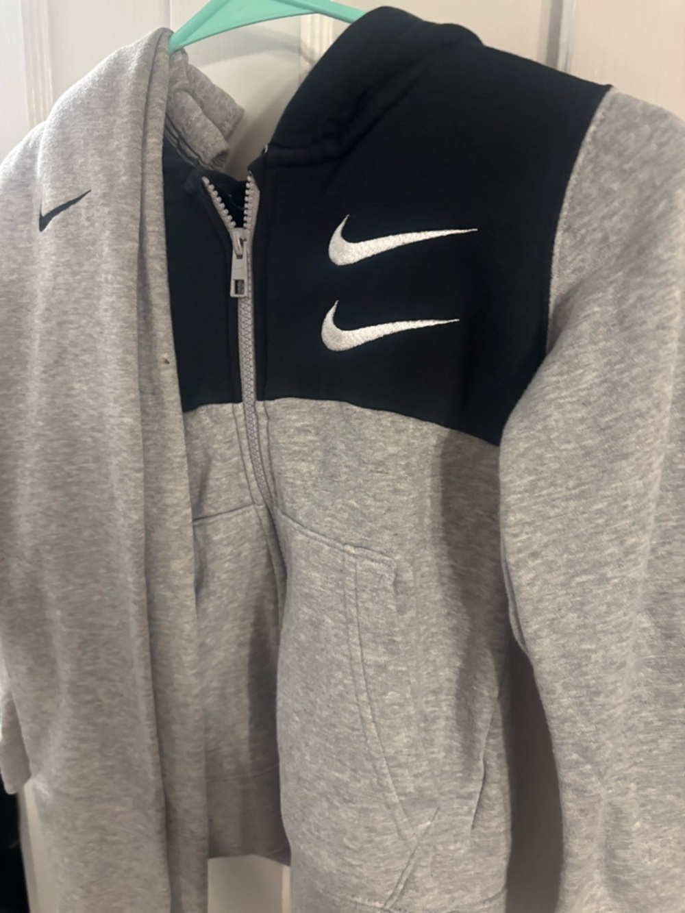 Nike Grey and Black Zip Hoodie with White Swooshes - Picture 3 of 8